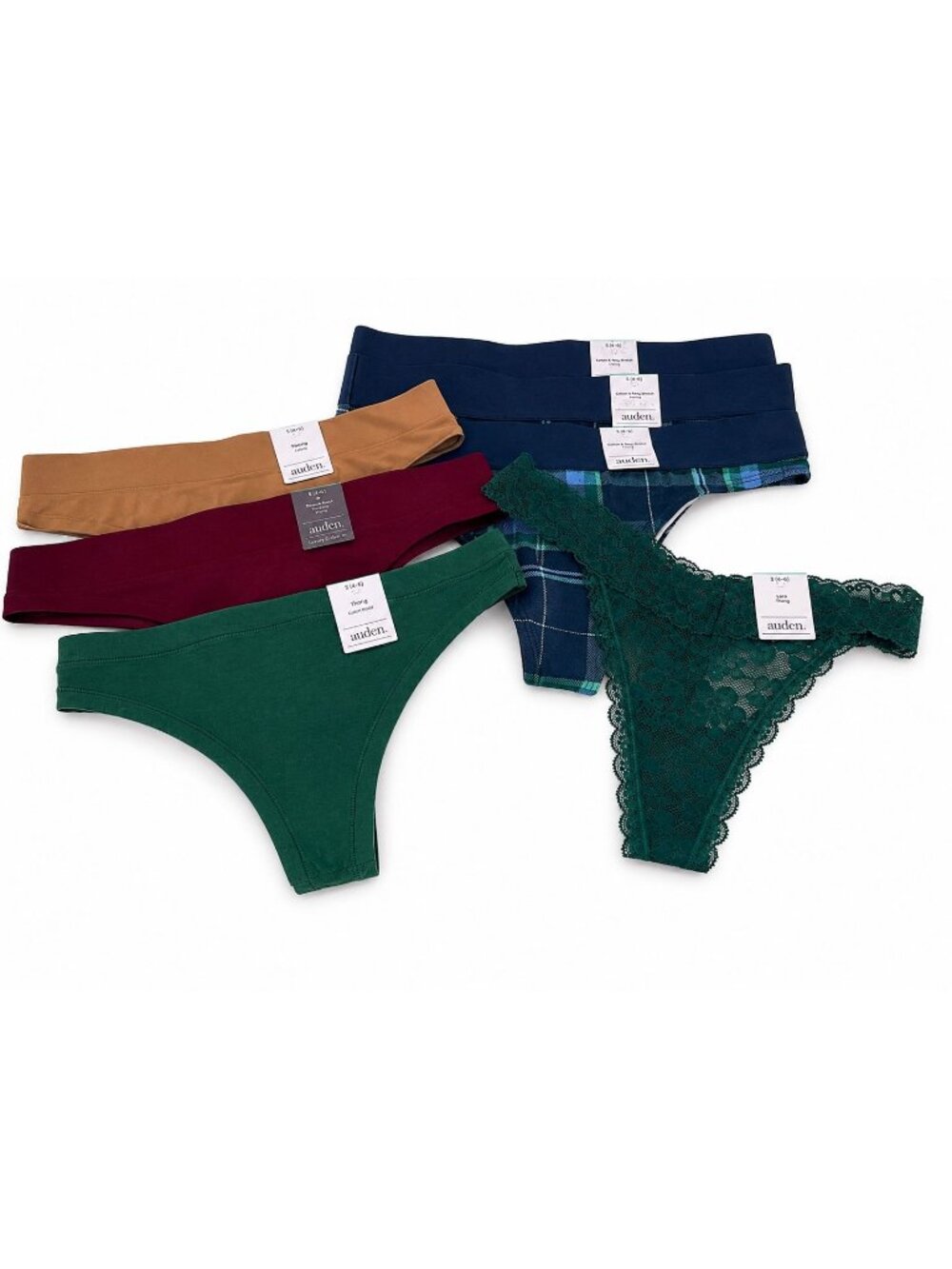 Auden 7-pair size Small 4-6 Thong Panty Seamless, Cotton, Lace NEW